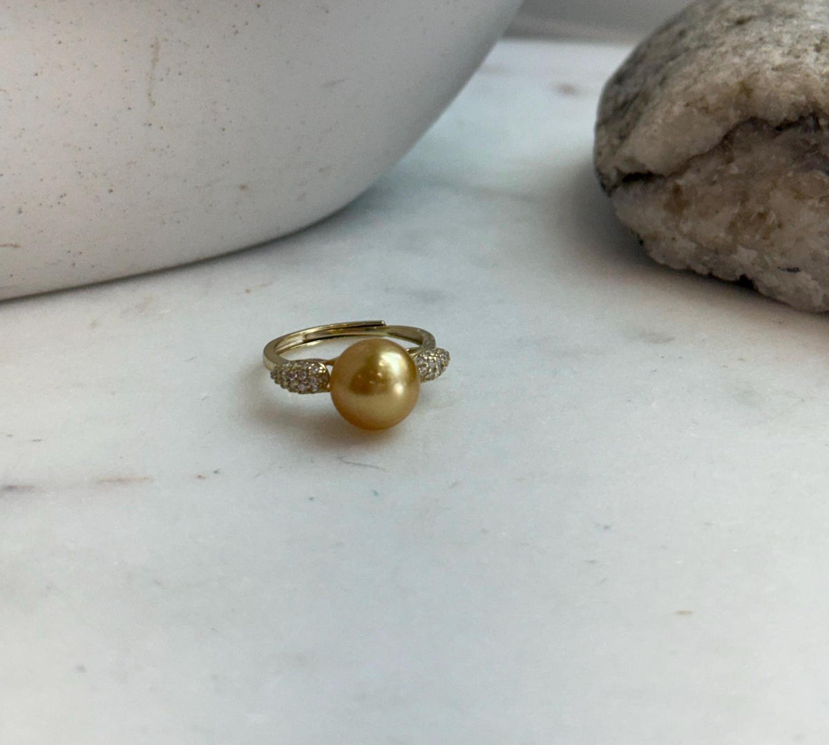 South sea deep golden ocean pearl Sterling silver daily office ring for her