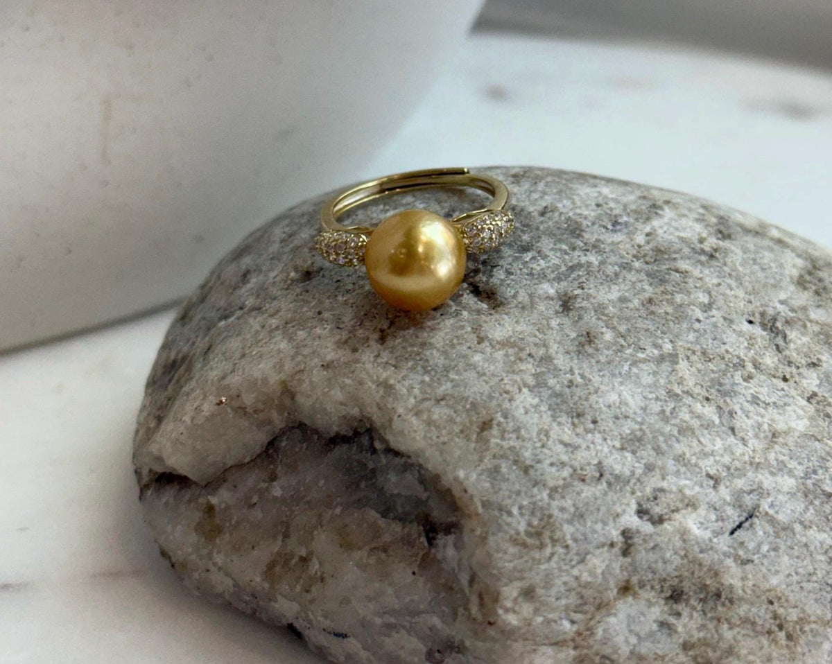 South sea deep golden ocean pearl Sterling silver daily office ring
