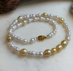 Elly’s South sea Golden ocean white Freshwater pearls necklace:Extreme luster mirrored, 19.7”, S925 silver necklace strand. high quality golden ocean pearls necklace strand for her birthday
