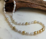 Elly’s South sea Golden ocean white Freshwater pearls necklace:Extreme luster mirrored, 19.7”, S925 silver necklace strand. high quality golden ocean pearls necklace strand for her