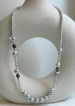Elly’s Akoya tail baroque ocean white Freshwater pearls necklace:Extreme luster mirrored, 18.2”, S925 silver necklace strand.