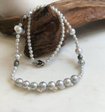 Elly’s Akoya tail baroque ocean white Freshwater pearls necklace:Extreme luster mirrored, 18.2”, S925 silver necklace strand.