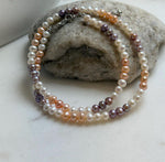 Elly’s 4.8-5.5mm Freshwater multicolor Pearls Necklace: Extreme luster mirrored, To 17.9”, S925 silver necklace strand.