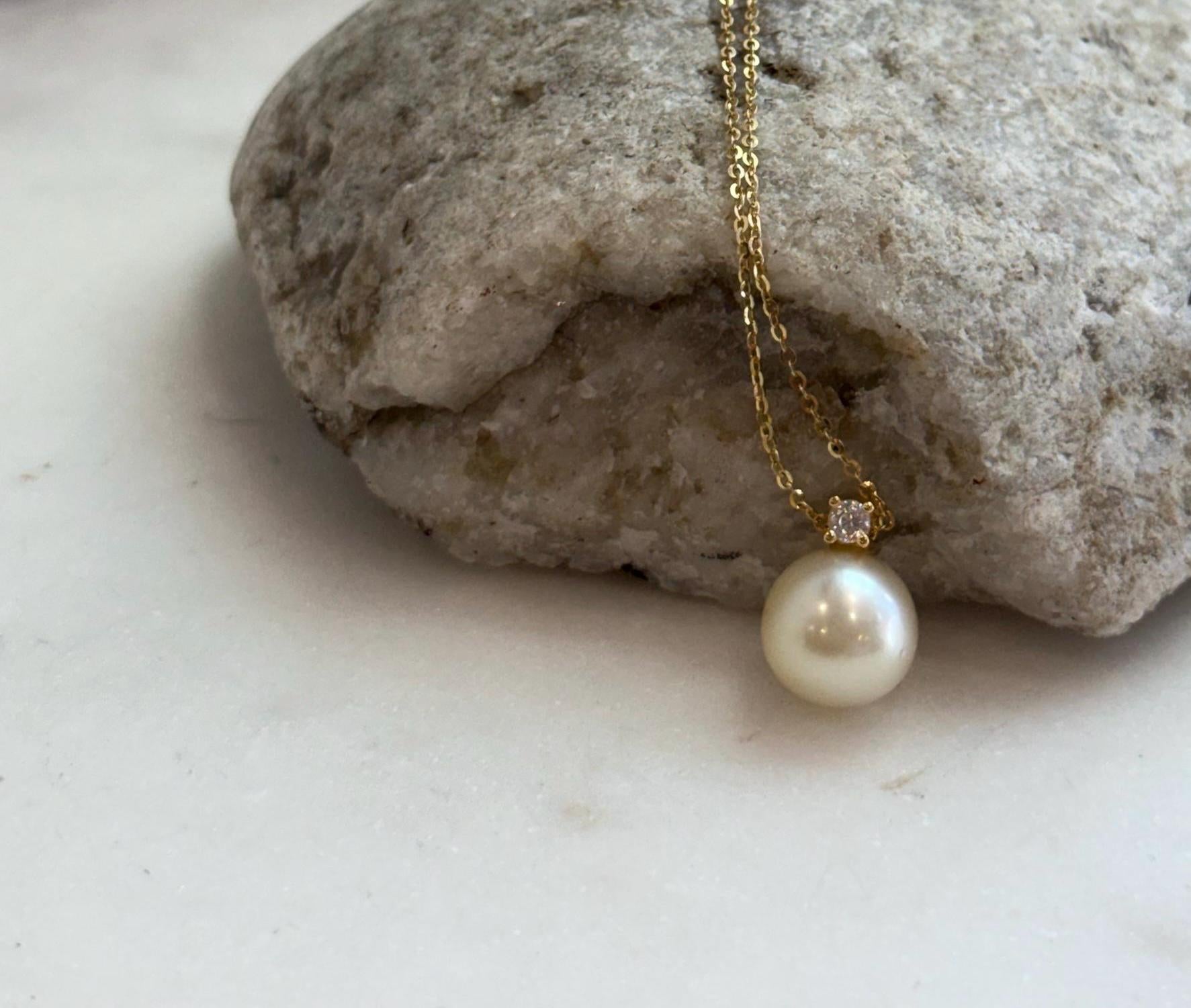 Elly’s 10.8mm South Sea Golden Ocean Pearl Pendant: Extreme luster, 1.4cm high, S925 Silver Vintage pendant. high quality golden ocean pearl pendant for her anniversary