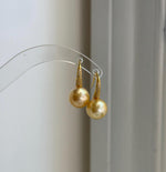 Elly’s 11.5mm Genius South sea golden ocean Pearls High-heel Earrings hooks: Extreme luster, 2.5cm high, S925 silver cool earrings.