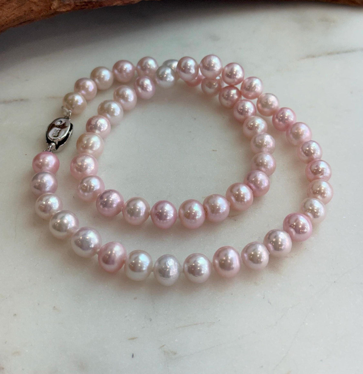 pink pearls necklace strand for her anniversary
