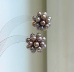 Elly’s Freshwater Keshi Pearls Hydrangeas earrings studs: Extreme luster, purple lavender, 5-5.3mm, S925 silver earrings. Pearl jewelry.