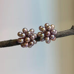 Elly’s Freshwater Keshi Pearls Hydrangeas earrings studs: Extreme luster, purple lavender, 5-5.3mm. Pearl jewelry.