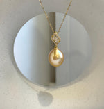 Elly’s 14.3mm Huge Genius South sea Deep Tea gold ocean pearl Pendant: Extreme luster mirrored, 3.2cm high, s925 silver pendant.