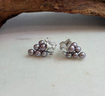 Elly’s 4.8-5.8mm Genius Freshwater purple Keshi Pearls Grape Earrings: Extreme luster mirrored, 1.4x2.2cm, S925 silver earrings.