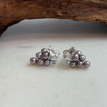 Elly’s 4.8-5.8mm Genius Freshwater purple Keshi Pearls Grape Earrings: Extreme luster mirrored, 1.4x2.2cm, S925 silver cool grape earrings.