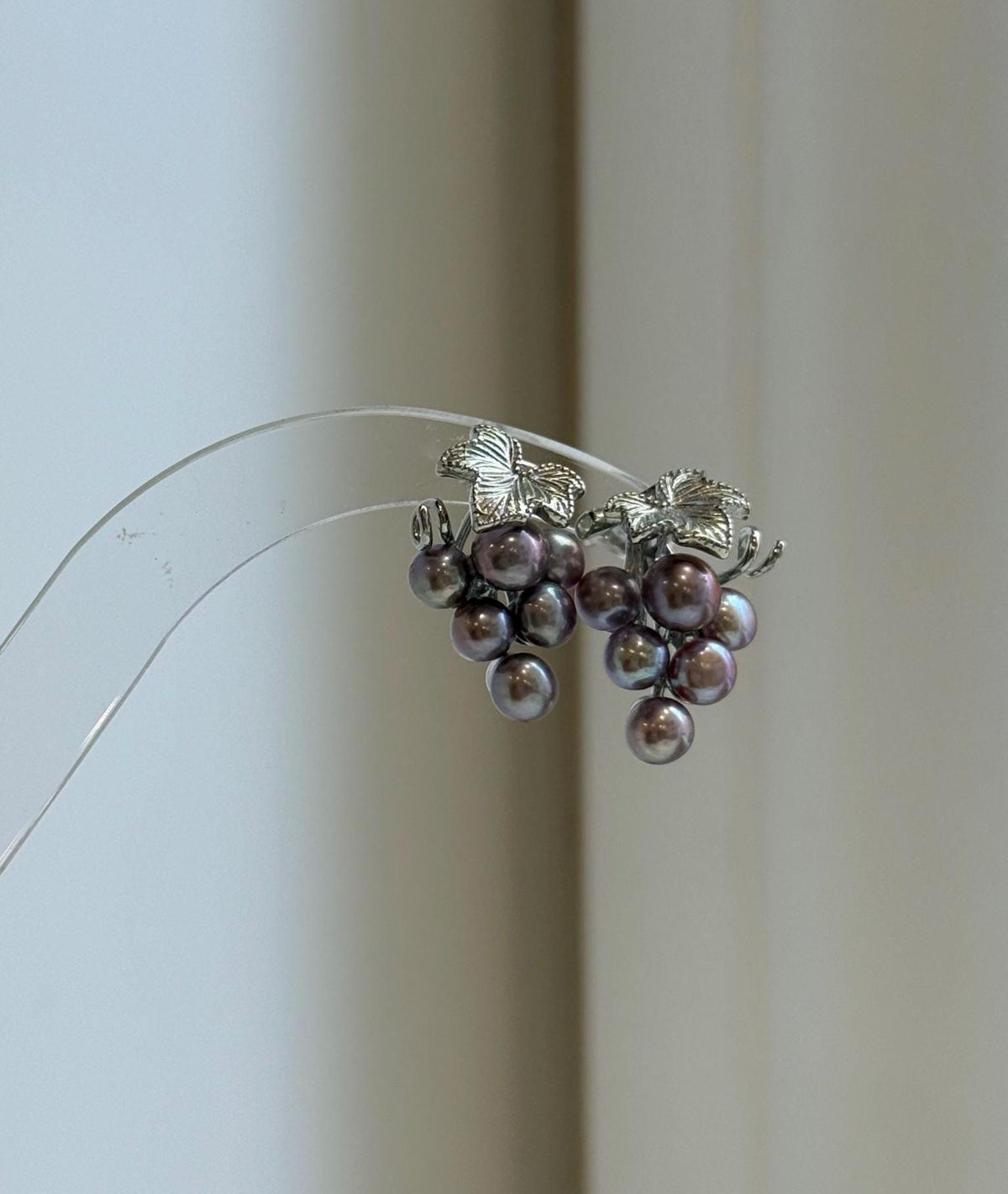 Elly’s 4.8-5.8mm Genius Freshwater purple Keshi Pearls Grape Earrings: Extreme luster mirrored, 1.4x2.2cm, S925 silver cool grape earrings.