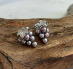 Elly’s 4.8-5.8mm Genius Freshwater purple Keshi Pearls Grape Earrings: Extreme luster mirrored, 1.4x2.2cm, S925 silver cool grape earrings.