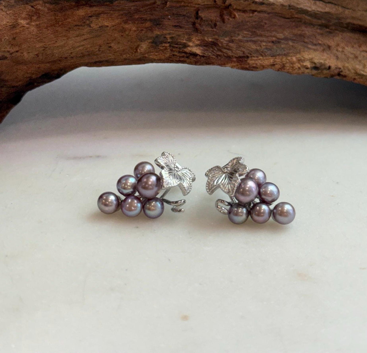 Elly’s 4.8-5.8mm Genius Freshwater purple Keshi Pearls Grape Earrings: Extreme luster mirrored, 1.4x2.2cm, S925 silver cool grape earrings.