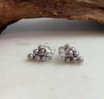 Elly’s 4.8-5.8mm Genius Freshwater purple Keshi Pearls Grape Earrings: Extreme luster mirrored, 1.4x2.2cm, S925 silver cool grape earrings.