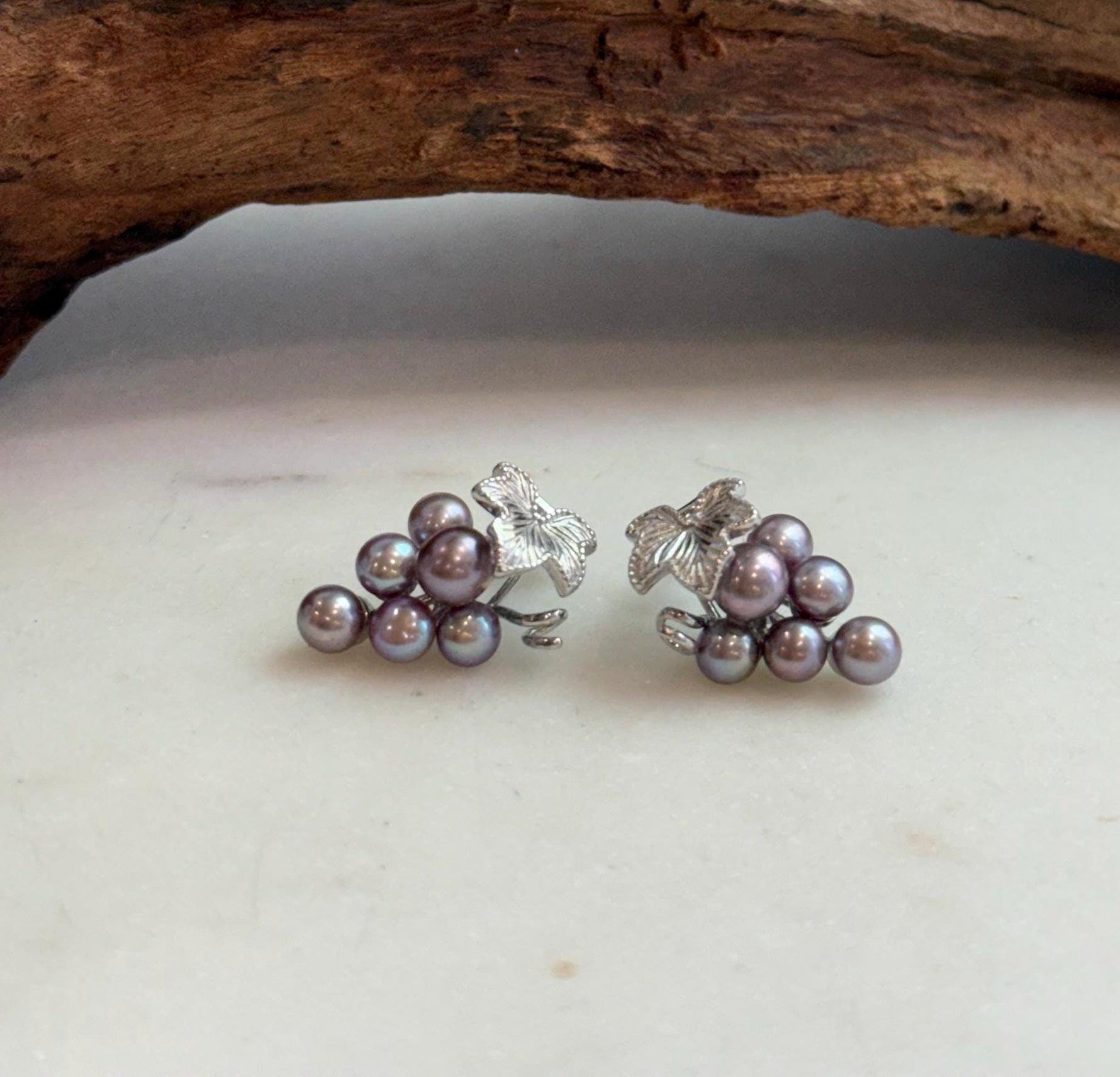 Elly’s 4.8-5.8mm Genius Freshwater purple Keshi Pearls Grape Earrings: Extreme luster mirrored, 1.4x2.2cm, S925 silver cool grape earrings.