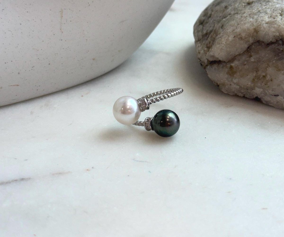 Elly’s Double Tahitian ocean Edison pearls Ring: Extreme luster mirrored, 9-9.5mm , S925 silver adjustable minimalist high quality daily price pearls Ring.