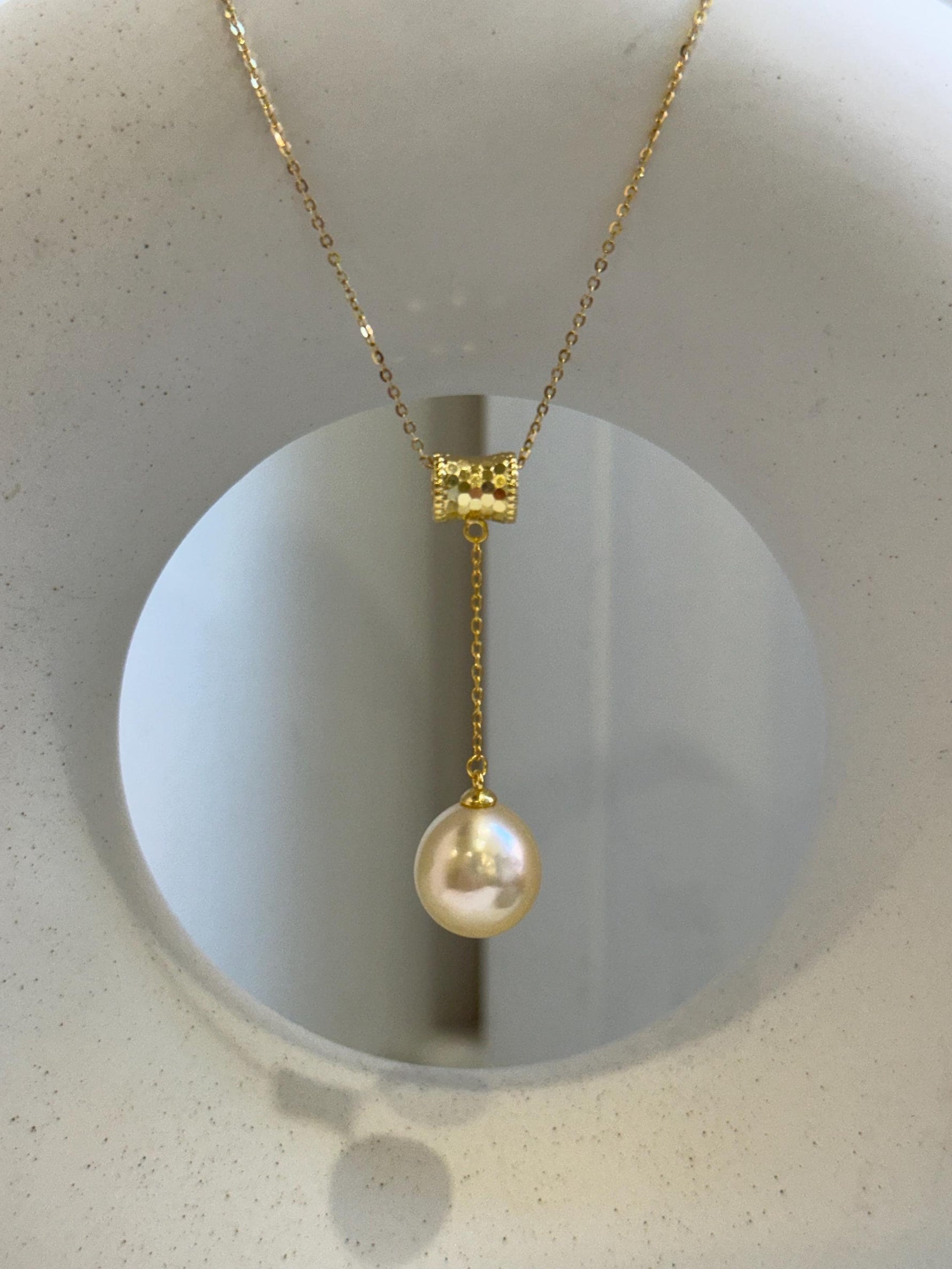Elly’s 12.7mm Genius South sea champagne gold ocean pearl Pendant: Extreme luster mirrored, 4.7cm high, s925 silver cool pendant.