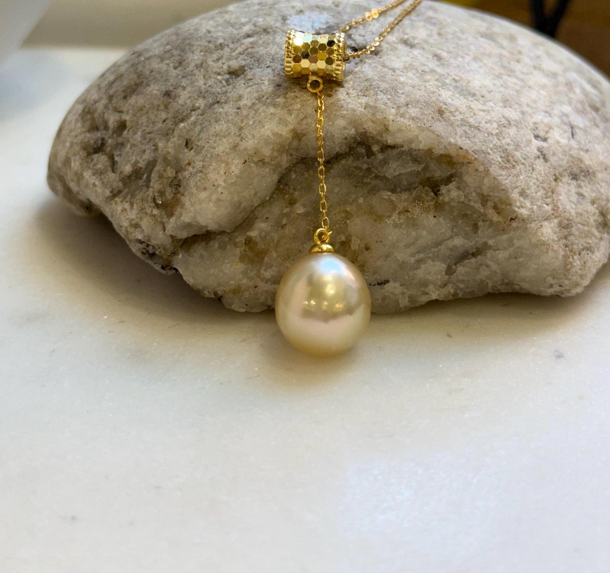 Elly’s 12.7mm Genius South sea champagne gold ocean pearl Pendant: Extreme luster mirrored, 4.7cm high, s925 silver cool pendant.