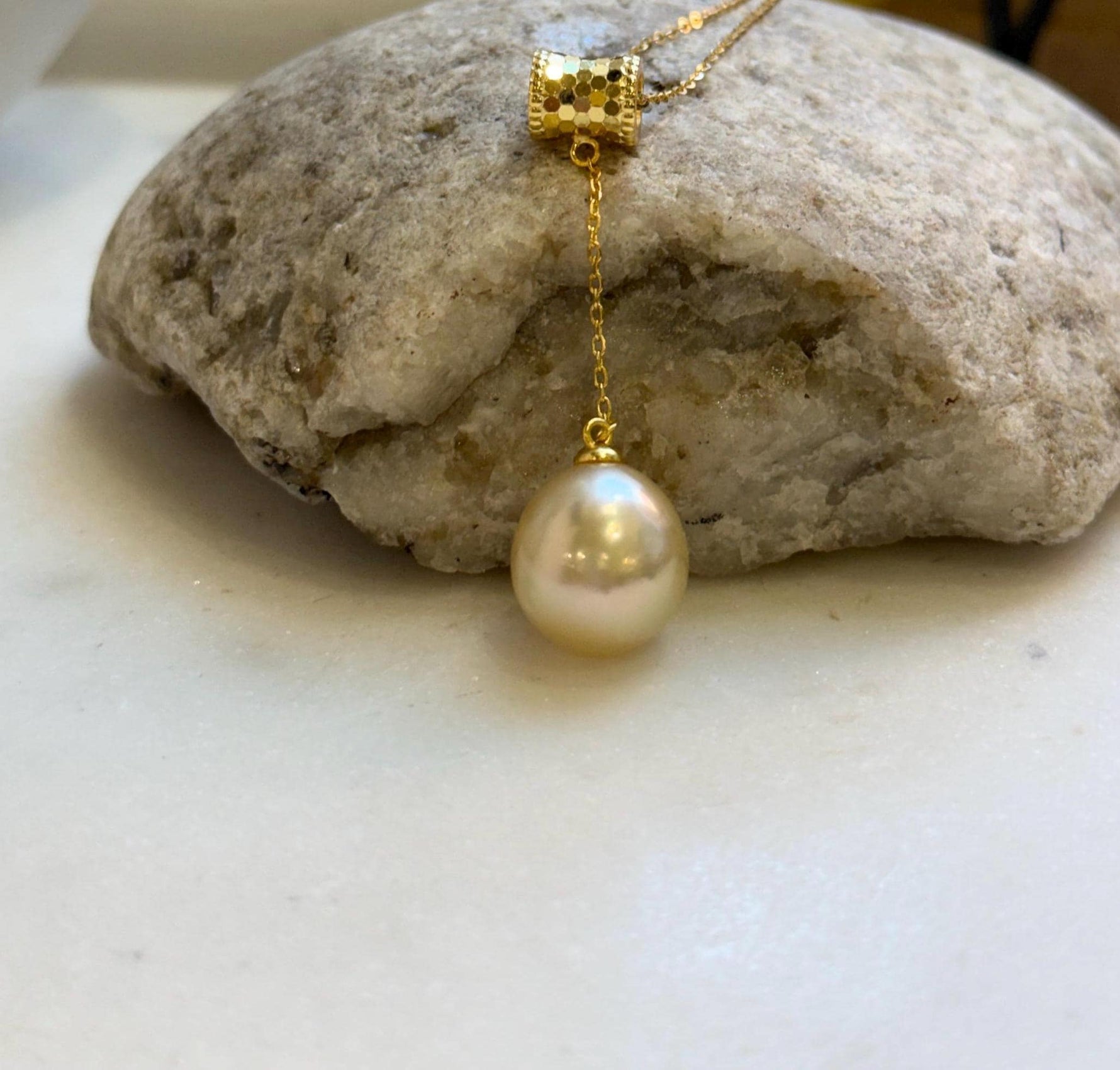 Elly’s 12.7mm Genius South sea champagne gold ocean pearl Pendant: Extreme luster mirrored, 4.7cm high, s925 silver cool pendant.