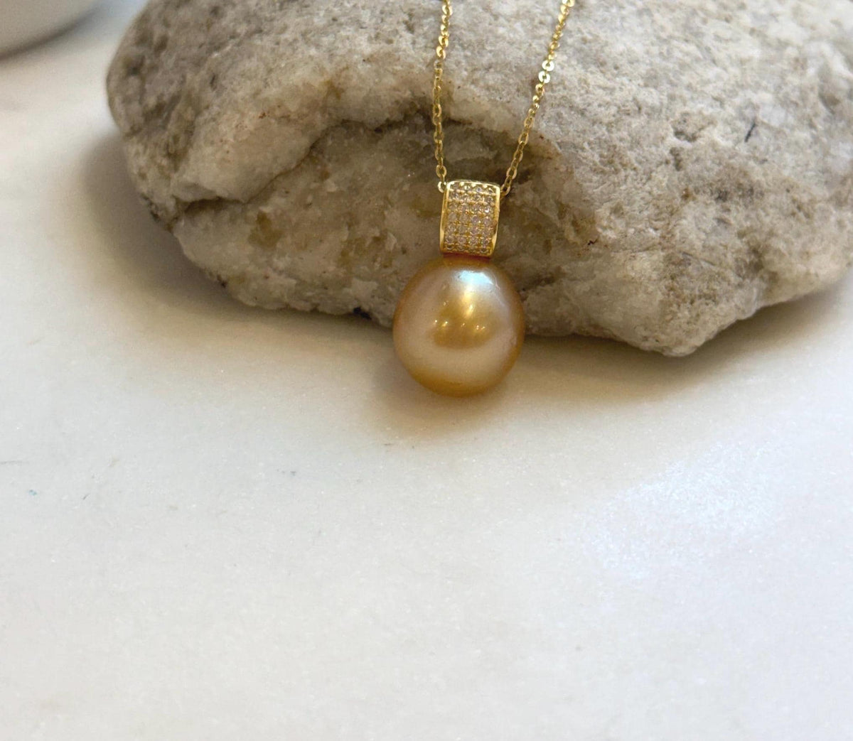 Elly’s 13.2mm Huge Genius South sea Deep gold ocean pearl cool fancy Pendant for her anniversary