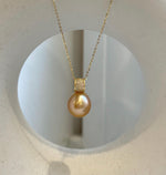 Elly’s 13.2mm Huge Genius South sea Deep gold ocean pearl cool fancy Pendant for her holiday