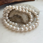 Elly’s 47pcs Edison white Round Pearls Necklace Strand: Extreme luster mirrored, 9-11mm, 19.3”, S925 silver necklace.