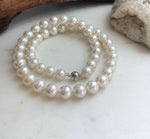 Elly’s 47pcs Edison white Round Pearls Necklace Strand: Extreme luster mirrored, 9-11mm, 19.3”, S925 silver necklace.
