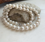 Elly’s 47pcs Edison white Round Pearls Necklace Strand: Extreme luster mirrored, 9-11mm, 19.3”, S925 silver necklace.
