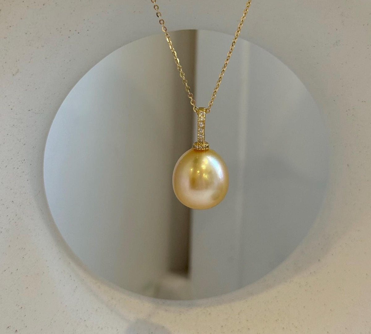 Elly’s 13.9mm Huge Genius South sea Deep Tea gold ocean pearl high quality fancy cool daily office Pendant for her anniversary