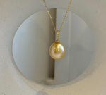 Elly’s 13.9mm Huge Genius South sea Deep Tea gold ocean pearl high quality fancy cool daily office Pendant for her anniversary
