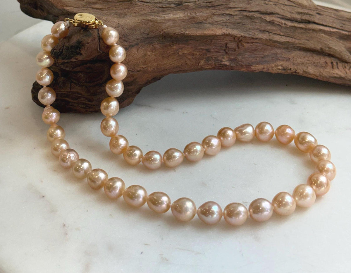 peach gold freshwater pearls necklace strand