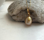 Elly’s 12.2x15.2mm Large South Sea deep Tea Gold ocean Drop Pearl pendant: Extreme luster mirrored. S925 silver pendant.