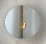 Elly’s 12.2x15.2mm Large South Sea deep Tea Gold ocean Drop Pearl pendant: Extreme luster mirrored. S925 silver pendant.