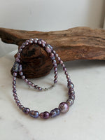 Elly’s 4.6-8.3mm Purple Pearls Necklace Strand: Extreme luster mirrored, 19.7”, S925 silver necklace.