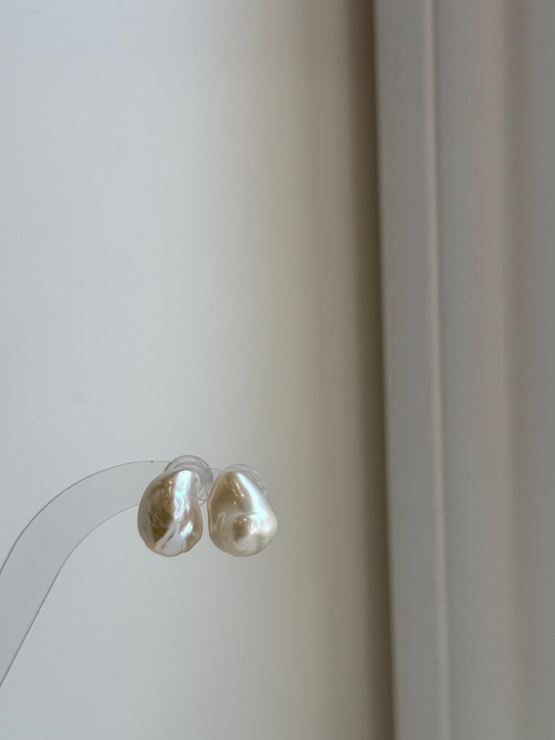 Elly’s 11.7x15.7mm Freshwater Keshi Pearls Earrings Studs: Extreme luster Mirrored, S925 silver minimalist earrings studs.
