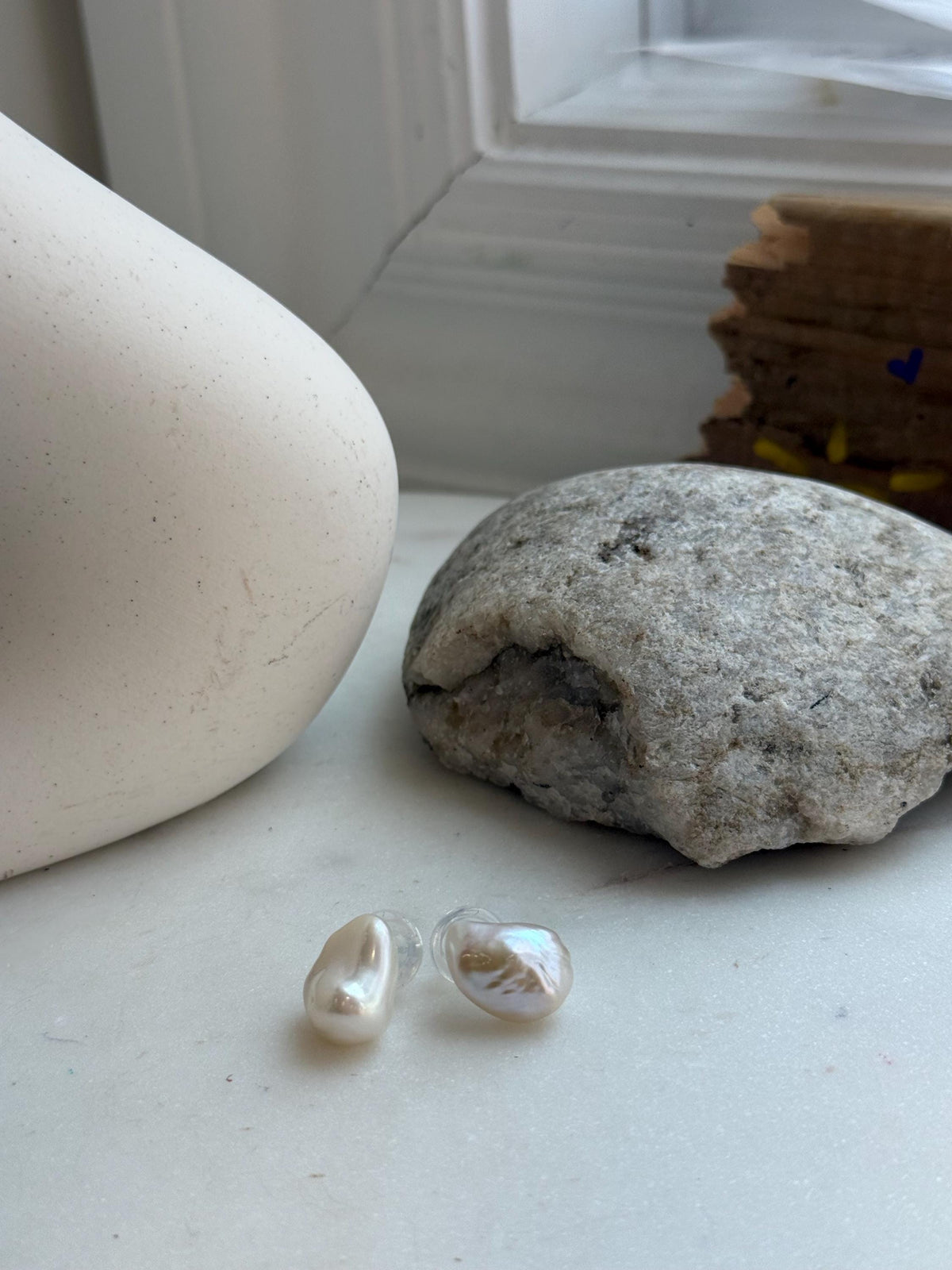 Elly’s 11.7x15.7mm Freshwater Keshi Pearls Earrings Studs: Extreme luster Mirrored, S925 silver minimalist earrings studs.