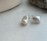 Elly’s 11.7x15.7mm Freshwater Keshi Pearls Earrings Studs: Extreme luster Mirrored, S925 silver minimalist earrings studs.