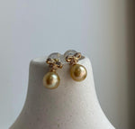 Elly’s 9.1mm South sea deep golden ocean Pearls Earrings: Extreme luster mirrored, 1.6cm high, S925 silver cool earrings.