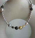 Elly’s Multicolor ocean white Freshwater pearls necklace:Extreme luster mirrored, 19.3”, S925 silver necklace strand.