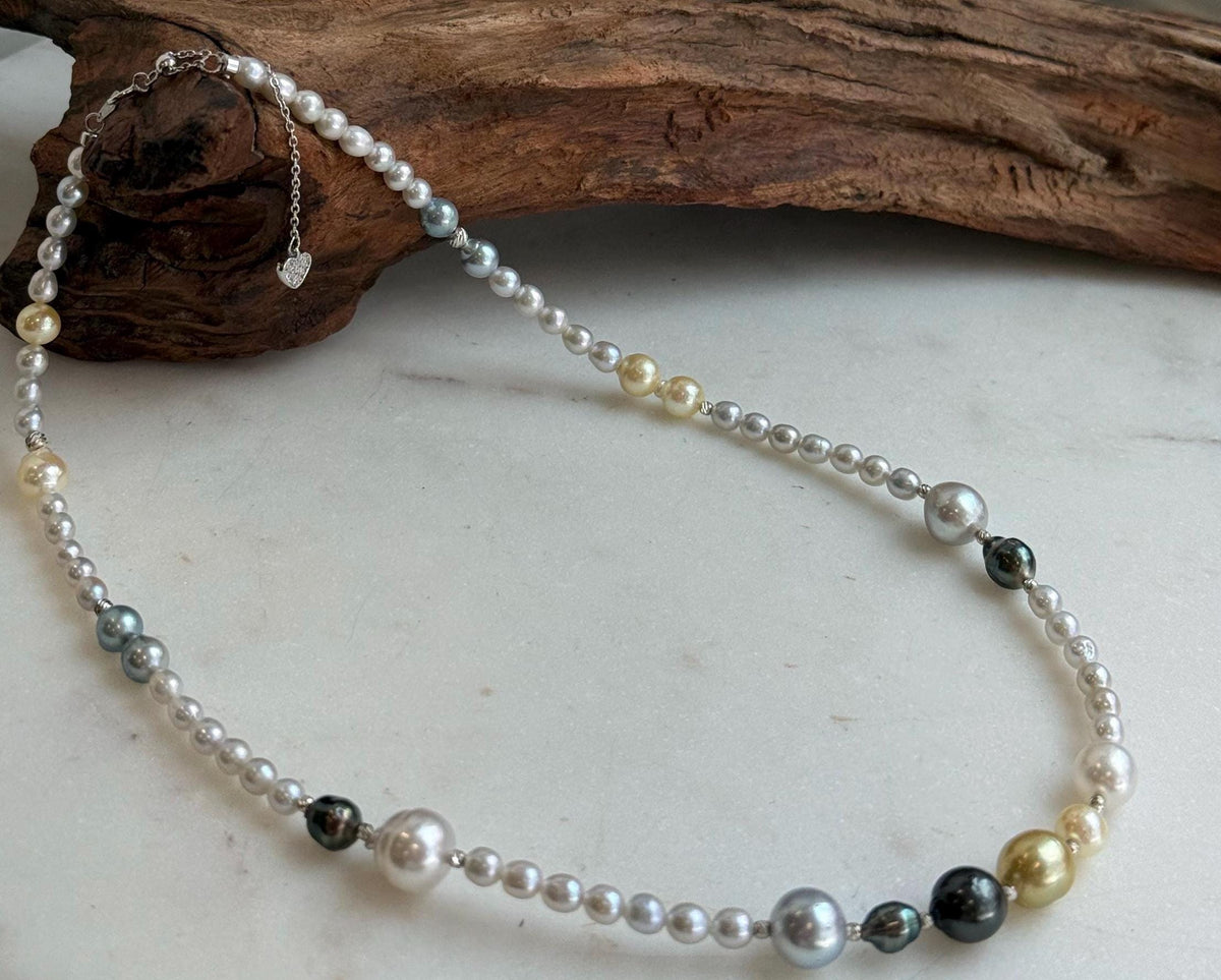 Elly’s Multicolor ocean white Freshwater pearls necklace:Extreme luster mirrored, 19.3”, S925 silver necklace strand.