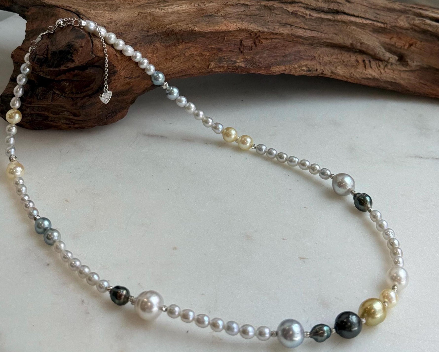 Elly’s Multicolor ocean white Freshwater pearls necklace:Extreme luster mirrored, 19.3”, S925 silver necklace strand.