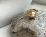 Elly’s 11mm South sea deep gold ocean pearl Ring: Extreme luster mirrored, S925 silver with gold plated adjustable Vintage Ring.