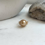 Elly’s 11mm South sea deep gold ocean pearl Ring: Extreme luster mirrored, S925 silver with gold plated adjustable Vintage Ring.