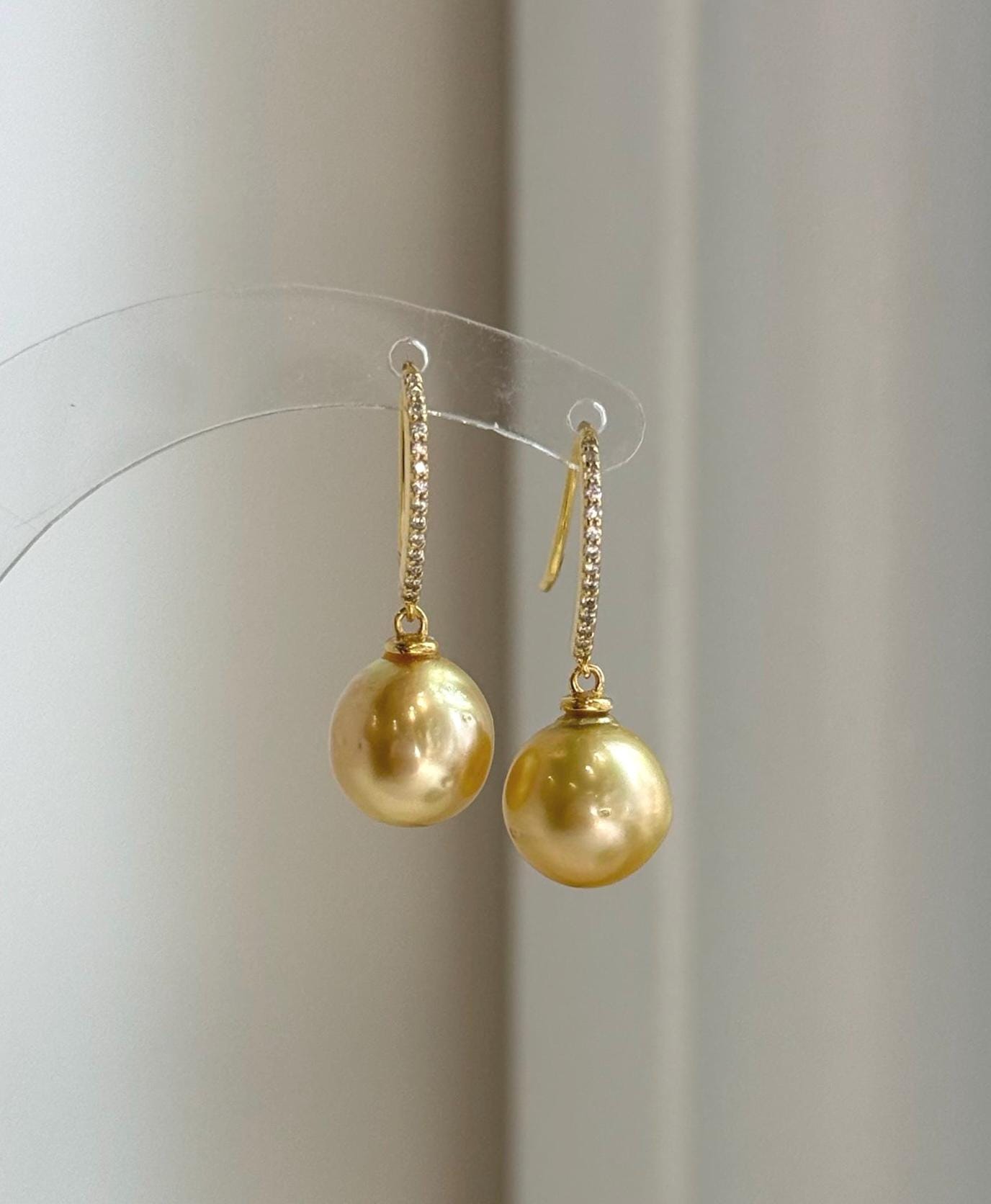 south sea golden ocean pearls sterling silver Earrings hooks for her anniversary