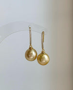 south sea golden ocean pearls sterling silver Earrings hooks for her