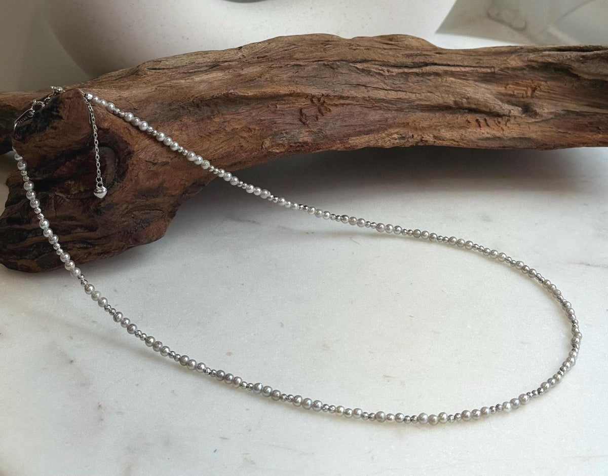 Akoya ocean small pearls Sterling silver necklace strand for her