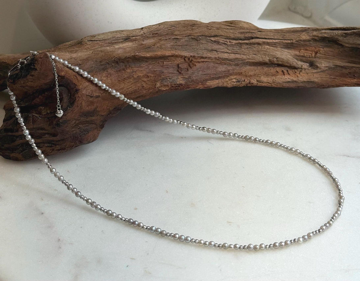 Akoya ocean small pearls Sterling silver necklace strand for her