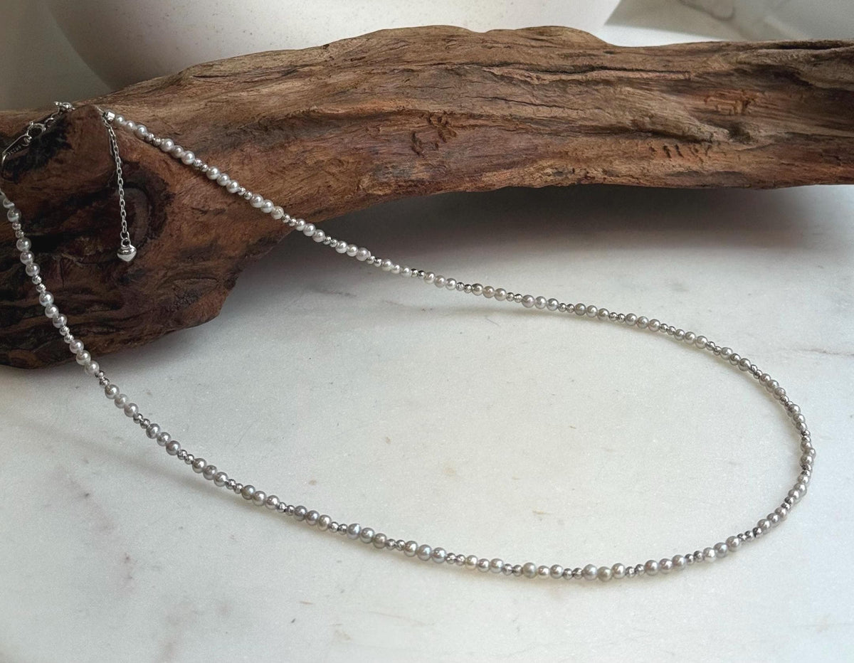 Akoya ocean small pearls Sterling silver necklace strand for her