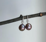 Elly’s 12.5mm Edison Rose lavender Pearls Earrings Hooks: Extreme luster Mirrored, 2.8cm high, S925 silver cool earrings.